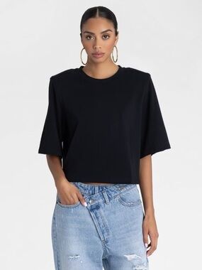 KBB Cropped Black Boxy Tee - Women's Casual Crop Top